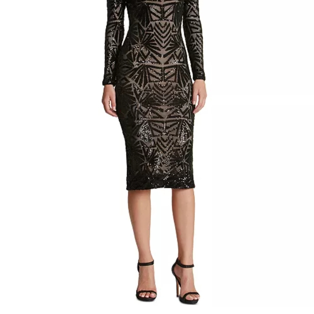 Chic Black Patterned Midi Dress